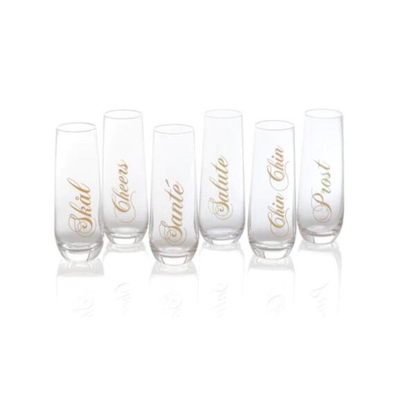 Other - Toasting Champagne Set of 6 Stemless Flutes with Sayings